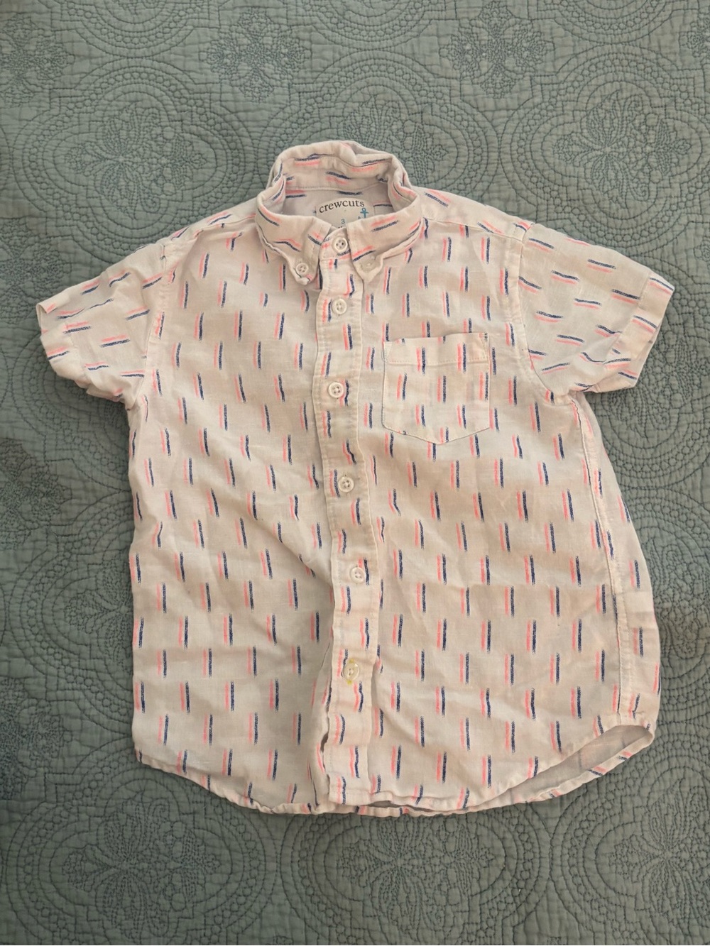 Crewcuts Pale Pink Short Sleeve Button-Up Shirt with Red & Blue Dashes